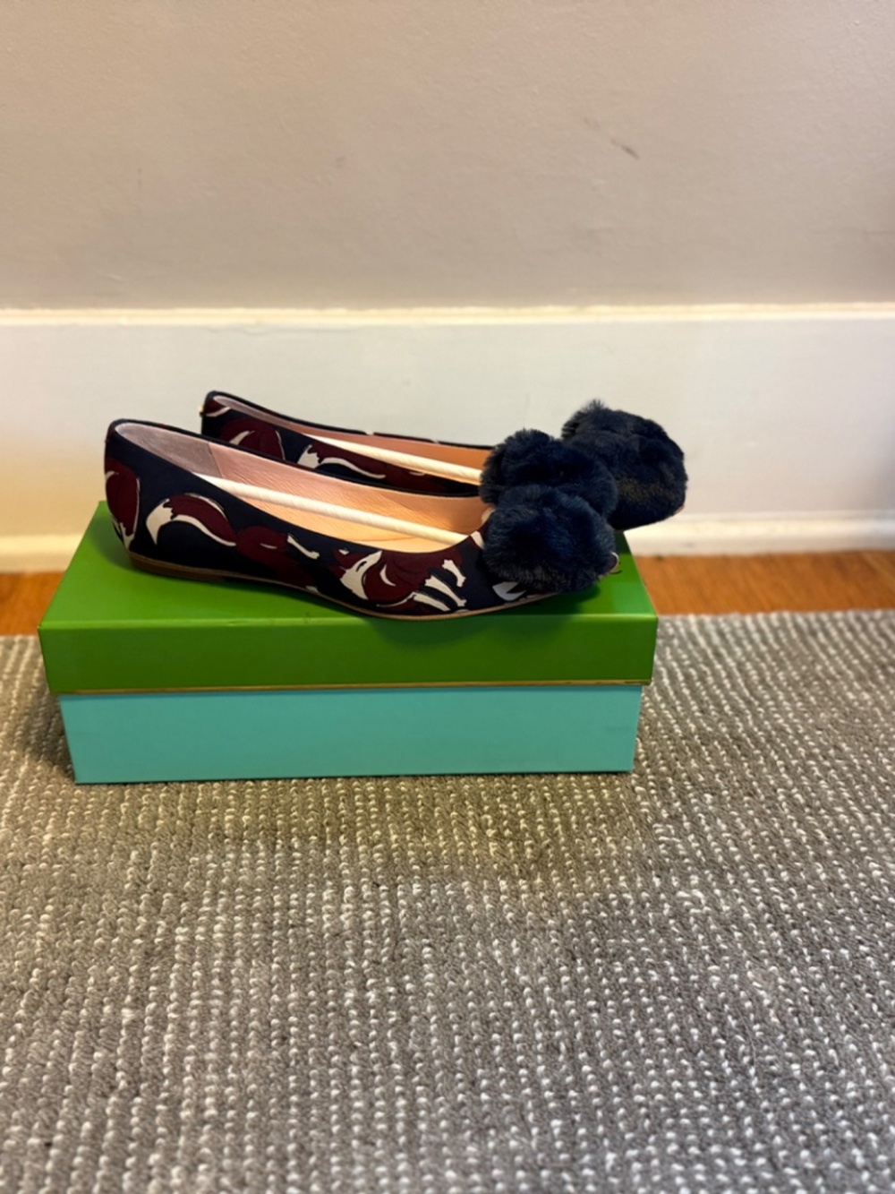 Kate Spade Elen Fox Glen Pom Pom Ballet Flats Navy Multi 8M
